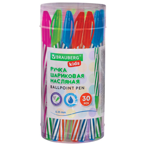 Ручка шариковая масляная BRAUBERG KIDS "TWIST", СИНЯЯ, корпус ассорти, пишущий узел 0,7 мм, линия письма 0,35 мм, 144104