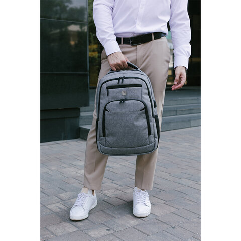 Рюкзак HEIKKI SECURE (ХЕЙКИ) универсальный, 2 отделения, отделение для ноутбука, серый, 46x31x19 см, 273895