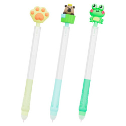 Ручка стираемая с топпером гелевая FUNSTER "CUTE ANIMALS", СИНЯЯ, ассорти, пишущий узел 0,5 мм, 144516