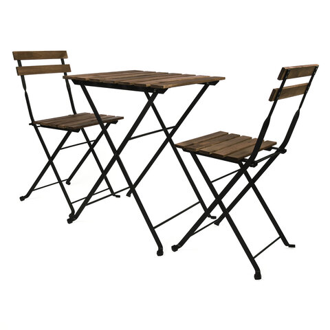 Комплект складной мебели (стол и 2 стула) NOSTRESS "Woodstock FS-003A", металл черный, акация, 680060