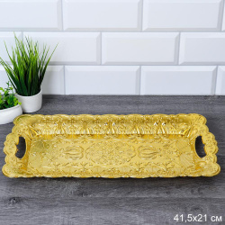 Поднос прямоугольный 41,5x21 см / 4121 /уп 120/ золото/пластик