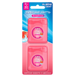 Зубная нить вощеная 100 м (2 шт. х 50 м), мягкая забота о деснах, ВКУС КЛУБНИКИ, LAIMA DENT, 609416