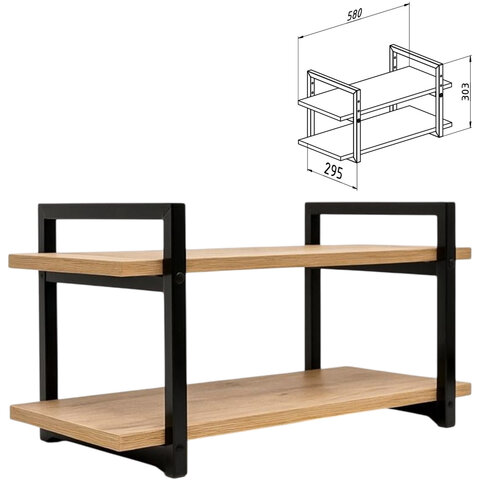 Полка BRABIX "SMART WS-002", 580х290х300 мм, ЛОФТ, 2 полки, металл/ЛДСП бунратти, 641952