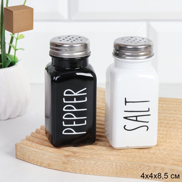 Набор для специй 2 предмета / NSP-045 /уп 100/ Стекло/ Черно-белый