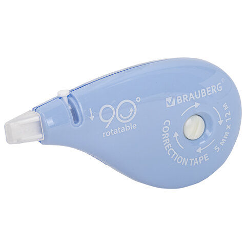 Корректирующая лента BRAUBERG PASTEL 5 мм х 12 м, вращающийся наконечник 90°, ВЫГОДНАЯ УПАКОВКА 3 штуки в блистере,механизм перемотки,272489