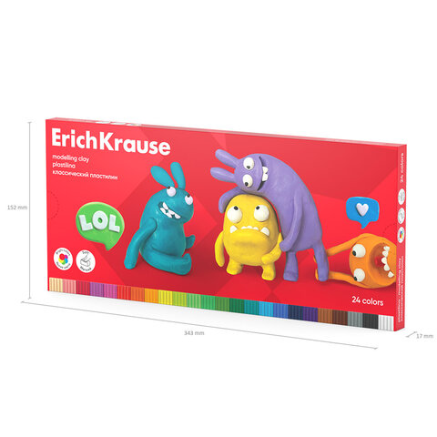 Пластилин классический ERICH KRAUSE "Jolly Friends", 24 цвета, 432 г, со стеком, 61350