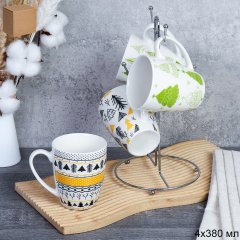 Кружка 4 штуки на металлстенде 380 мл / MN-041 /кружка новогодняя/ в гофрокоробе