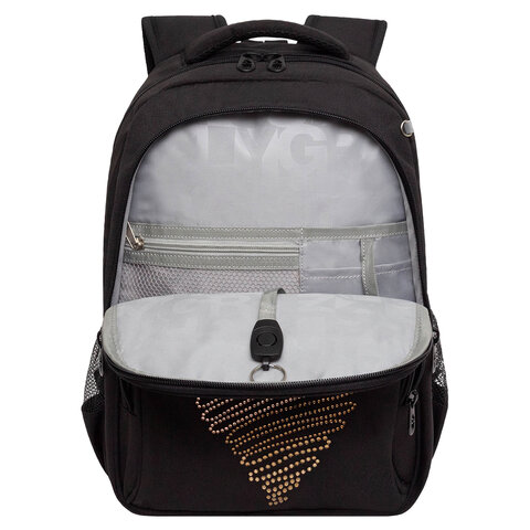 Рюкзак GRIZZLY школьный, анатомическая спинка, 2 отделения, для девочек, "DIAMOND HEART", 39х30х20 см, RG-568-3/1