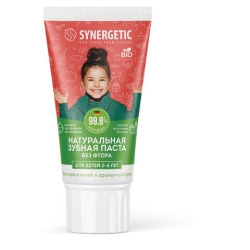 Зубная паста детская 50 г SYNERGETIC, клубничка и банан, от 3 до 6 лет (красная), 201010