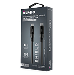 Кабель SHIELD, Type-C - Type-C, 60W, USB2.0, 1.2м, черный, OLMIO