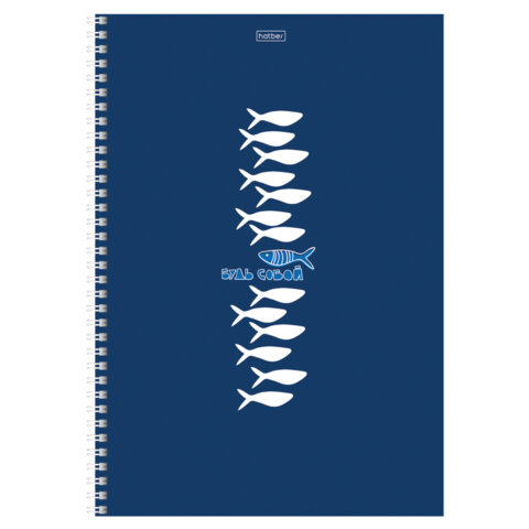 Тетрадь А4 80 л., HATBER, гребень, клетка, Soft-touch ламинация, цветной срез, "Рыба моя" (микс), 090167, 80Т4лВ1гр