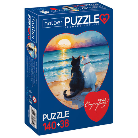 Пазл картонный 2 в 1 "ДВА СЕРДЦА" Premium, 140 + 38 элементов, ассорти, размер поля 270х280 мм, 100х110 мм, HATBER