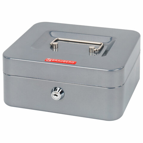 Ящик для денег, ценностей, документов, печатей, 90х160х200 мм, ключевой замок, серебристый, BRAUBERG, 291352