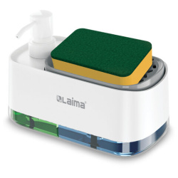 Диспенсер/дозатор DUET для мыла и моющего средства + губка, БЕЛЫЙ, 11х20х12см, LAIMA HOME, 700043