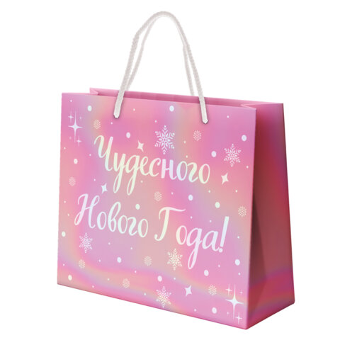 Пакет подарочный (1 шт.) новогодний, 26х13х32 см, "Сияние", ГОЛОГРАФИЯ, ассорти 4 дизайна, ЗОЛОТАЯ СКАЗКА, 592426