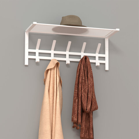 Вешалка настенная с полкой "Торонто-21", 270х670х270 мм, 5 крючков, металл, белая, ВСПТ21 Б