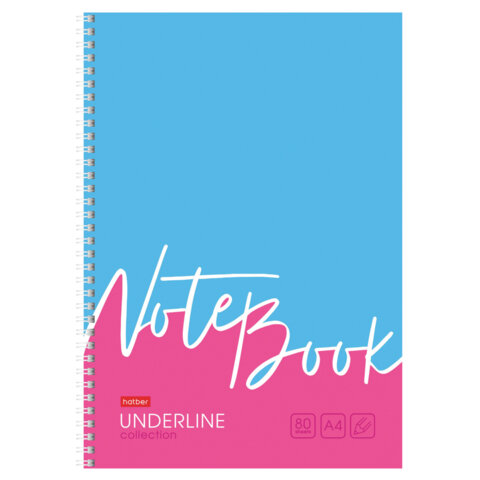 Тетрадь А4 80 л., HATBER, гребень, клетка, обложка картон, жесткая подложка, "Underline" (микс), 077006, 80Т4В1гр