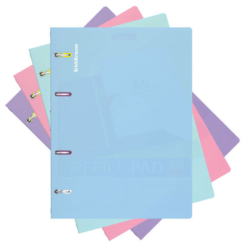 Тетрадь обложка пластик, А5, 80 л., клетка, на кольцах, ERICH KRAUSE "Pastel", микс, 50164