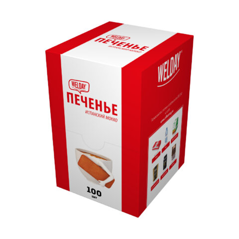 Печенье хрустящее в индивидуальной упаковке, WELDAY "Испанский Мокко", 100 штук в офис-боксе, 624097