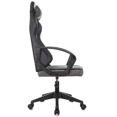 Кресло компьютерное BRABIX "Forcer GM-127", 2 подушки, экокожа/велюр, черное/серое, 533216