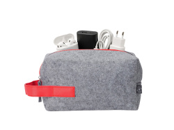 Органайзер для электроники и проводов «Felt» из RPET-фетра с ручкой, Цвет серый, красный