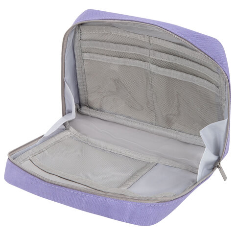 Пенал-органайзер BRAUBERG, 1 отделение, С НАКЛЕЙКАМИ, молния вокруг, канвас, 22x15х6 см, фиолетовый, 273594