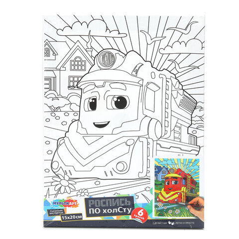 Картина детская по контуру, АССОРТИ 7 видов, 15х20 см, на подрамнике, акрил, кисти, МУЛЬТИ АРТ, 5896