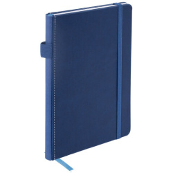 Блокнот А5 135x212 мм BRAUBERG "Edge", под кожу, резинка, держатель, 80 л., клетка, синий, 117149