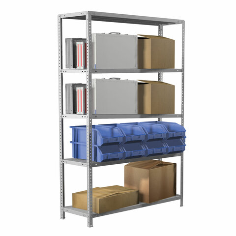 Стеллаж металлический BRABIX "MS Plus-200/50-5", 2000х1000х500 мм, 5 полок, регулируемые опоры, 291110, S241BR165502