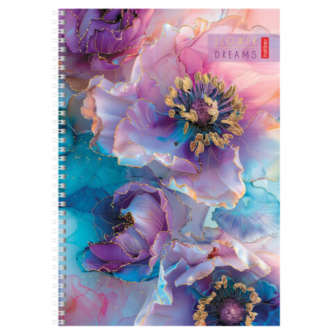 Тетрадь А4 96л. HATBER гребень, клетка, матовая ламинация, 3D фольга, Цветочные сны (микс), 088814, 96Т4лофВ1гр