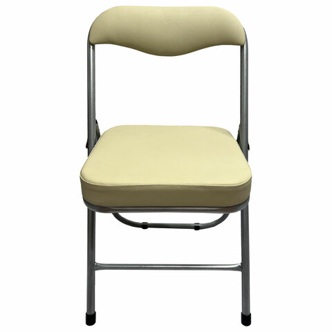 Стул складной для дома и офиса РС04К комфорт, серебристый каркас, кожзам бежевый