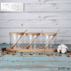 Банка для специй 3x350 мл с бамбуковой крышкой и ложками / GT-35-28 /уп 24/ на подставке