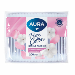 Ватные палочки КОМПЛЕКТ 200 шт., AURA, пакет, 13141