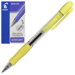 Ручка шариковая автомат. с грипом PILOT Super Grip, СИНЯЯ, желтые детали, линия 0,21 мм, BPGP-10R-F, BPGP-10R-F Y