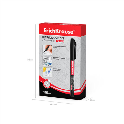 Ручка капиллярная (линер) ERICH KRAUSE "FP-50", ЧЕРНАЯ, линия 0,6 мм, 37068