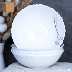 Набор суповых тарелок 4 штуки 480 мл 155 мм / TW-60XN (7267) /уп 18/ Полосы бордо