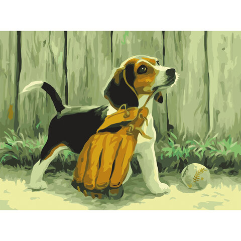 Картина по номерам 40х50 см, ОСТРОВ СОКРОВИЩ "Щенок бигля", на подрамнике, акриловые краски, 3 кисти, 662476