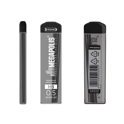 Грифели запасные для механических карандашей 0,5 мм ERICH KRAUSE, HB, КОМПЛЕКТ 20 ШТ., 20345