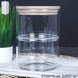 Банка для хранения 2-х ярусная бамбуковая крышка 500 мл / LCSC22-8/уп 60/