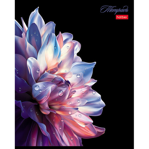 Тетрадь А5, 96 л., HATBER, скоба, клетка, soft-touch ламинация, 3D-лак, "Хрупкие лепестки" (микс), 096198, 96Т5лолВ1