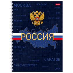 Тетрадь А4, 160 л., HATBER, спираль, клетка, обложка твердая, глянцевая ламинация, "Россия", 094039, 160Тт4В1сп_3555