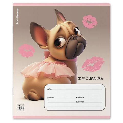 Тетрадь 18л. ErichKrause клетка, выборочный УФ-лак, Frenchie (микс в спайке),64834