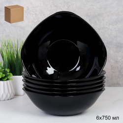 Набор суповых квадратных тарелок 6 штук 750 мл ЧЕРНЫЙ цвет / BNFW75Black /уп 8/
