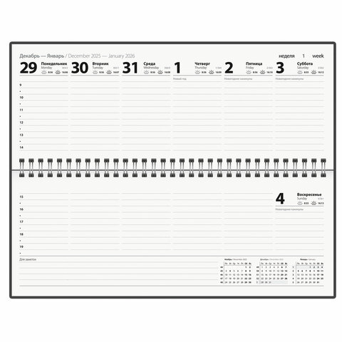 Планинг датированный 2026 285х112 мм, STAFF, гребень, картонная обложка, 64 л., "Сад магнолий", 117365