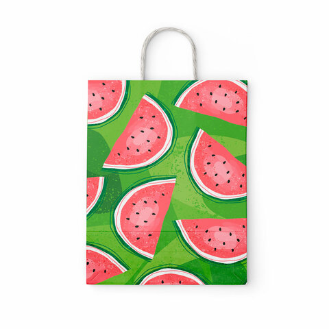 Крафт-пакет бумажный "Фрукты" 26х15х35 см, с кручеными ручками, плотность 100 г/м2, белый, 112252