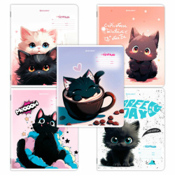 Тетради ДЭК 12 л., КОМПЛЕКТ 10 шт., BRAUBERG, клетка, обложка картон, "КОТИКИ", 107318