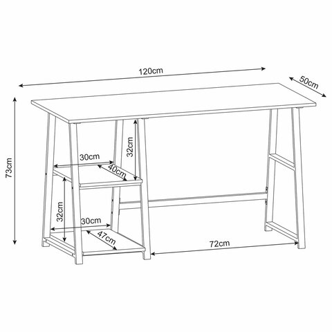 Стол на металлокаркасе BRABIX "LOFT CD-006",1200х500х730 мм,, 2 полки, цвет дуб натуральный, 641226