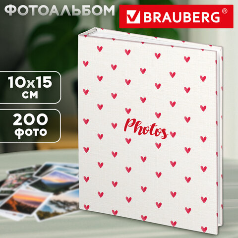 Фотоальбом BRAUBERG "Cute hearts" на 200 фото 10х15 см, твердая обложка, 391427