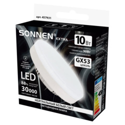 Лампа светодиодная SONNEN EXTRA, 10 (90) Вт, GX53, таблетка, нейтральный белый, 30000 ч, LED 10W-4000-GX53, 457931