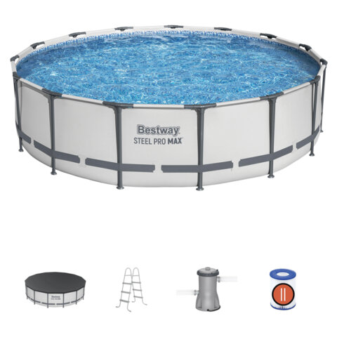 Каркасный бассейн, фильтр-насос 3028 л/ч, лестница, тент "Steel Pro Max" 457х107 см, 14970 л, BESTWAY, 56488
